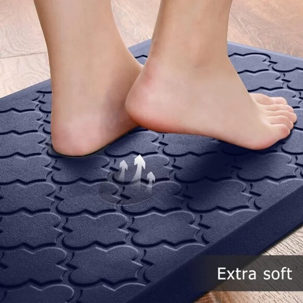 New Set of 2 Blue Kitchen Rugs, Cushioned Anti-Fatigue, Non-Skid Waterproof Rugs